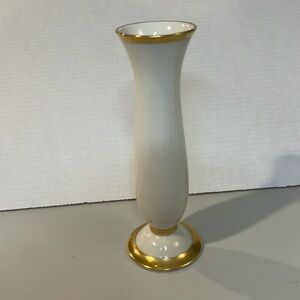 Furstenberg Germany Porcelain Bud Vase White Gold Rims